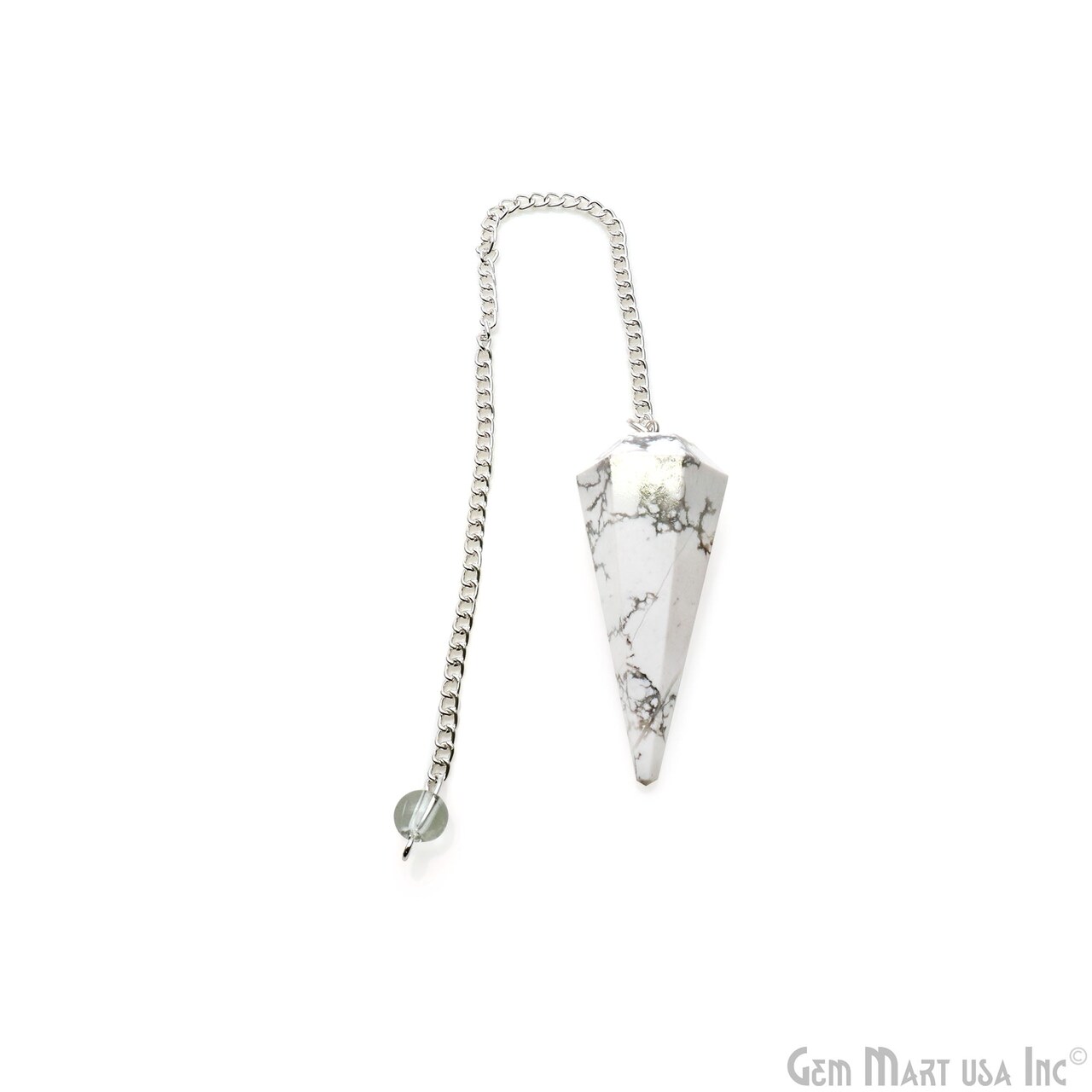 Gemstone Dowsing Pendulum Pendant, 44x16mm Silver Plated Handmade Pendant with Chain, GemMartUSA (14007)